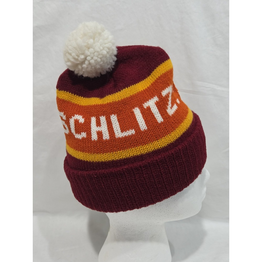 Schlitz Beer Toboggan Hat Mens OS Burgundy Good Vintage 70s Pom Beanie Retro